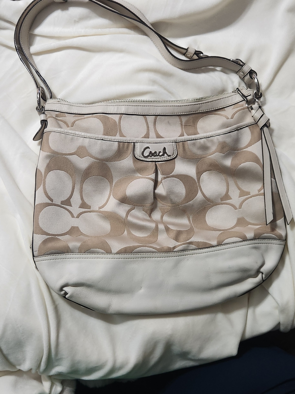 Vintage Coach Signature Hobo Bag in Beige and Cream